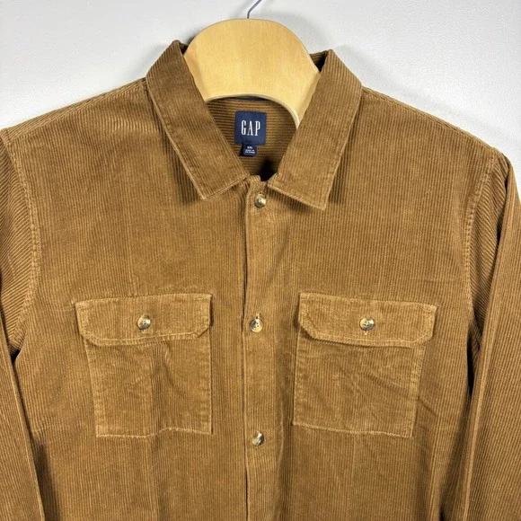 Gap Mens Brown Corduroy Long Sleeve Button Down Shirt XXL Cotton Workwear Pocket - Picture 1 of 5